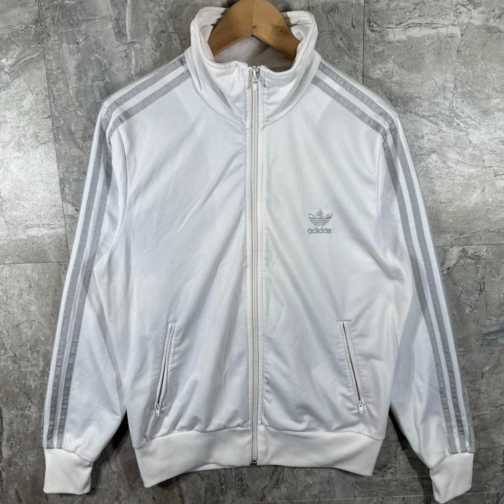 Adidas firebird white track jacket with silver stripes Woman's Size Large